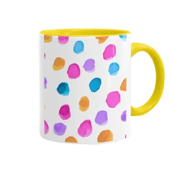 Watercolor dots, Mug colored yellow, ceramic, 330ml