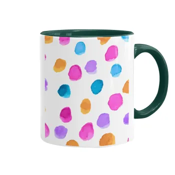 Watercolor dots, Mug colored green, ceramic, 330ml