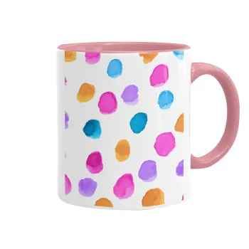 Watercolor dots, Mug colored pink, ceramic, 330ml