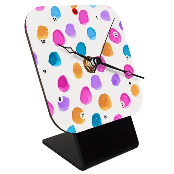 Watercolor dots, Quartz Wooden table clock with hands (10cm)