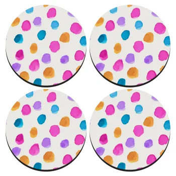 Watercolor dots, ΣΕΤ 4 Σουβέρ ξύλινα στρογγυλά (9cm)