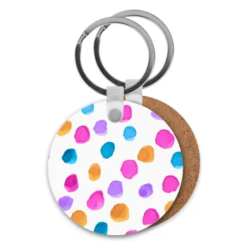 Watercolor dots, Μπρελόκ Ξύλινο στρογγυλό MDF Φ5cm