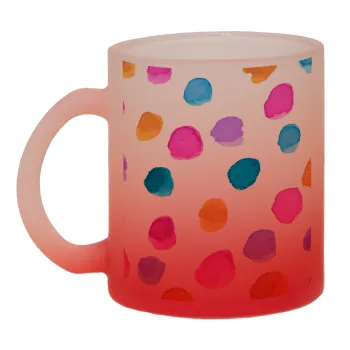 Watercolor dots, Κούπα γυάλινη δίχρωμη με βάση το κόκκινο ματ, 330ml