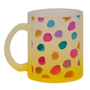 Watercolor dots, Κούπα γυάλινη δίχρωμη με βάση το κίτρινο ματ, 330ml