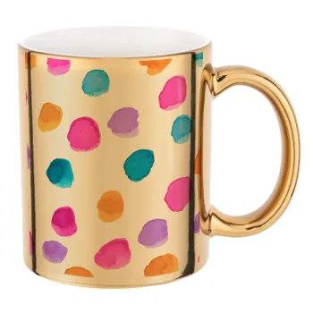 Watercolor dots, Κούπα κεραμική, χρυσή καθρέπτης, 330ml