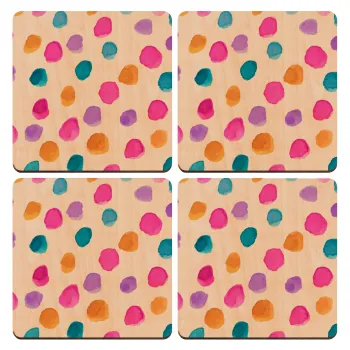 Watercolor dots, ΣΕΤ x4 Σουβέρ ξύλινα τετράγωνα plywood (9cm)