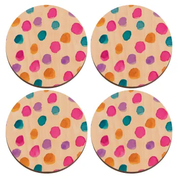 Watercolor dots, ΣΕΤ x4 Σουβέρ ξύλινα στρογγυλά plywood (9cm)
