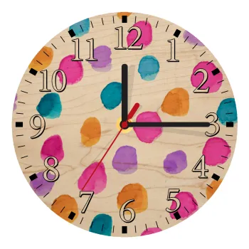 Watercolor dots, Ρολόι τοίχου ξύλινο plywood (20cm)
