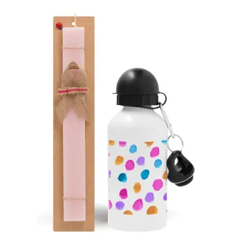 Watercolor dots, Easter Set, metallic aluminum bottle (500ml) & aromatic flat Easter candle (30cm) (PINK)