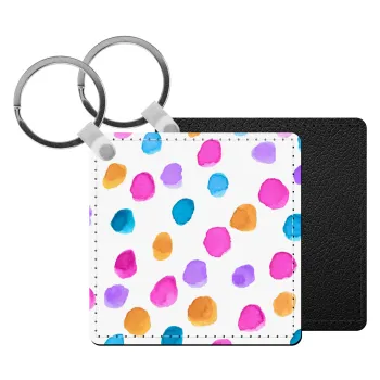 Watercolor dots, Μπρελόκ Δερματίνη, τετράγωνο ΜΑΥΡΟ (5x5cm)