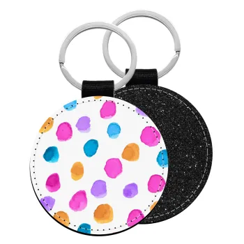 Watercolor dots, Μπρελόκ Δερματίνη, στρογγυλό ΜΑΥΡΟ (5cm)