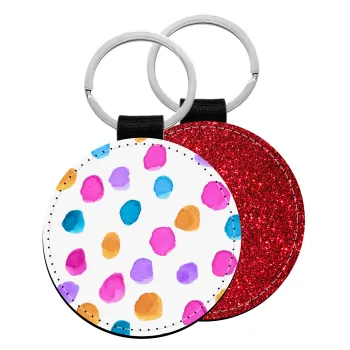 Watercolor dots, Μπρελόκ Δερματίνη, στρογγυλό ΚΟΚΚΙΝΟ (5cm)