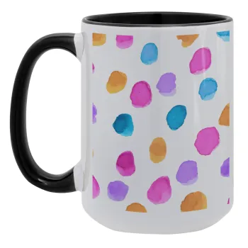 Watercolor dots, Κούπα Mega 15oz, κεραμική Μαύρη, 450ml