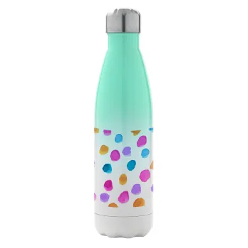 Watercolor dots, Μεταλλικό παγούρι θερμός Πράσινο/Λευκό (Stainless steel), διπλού τοιχώματος, 500ml