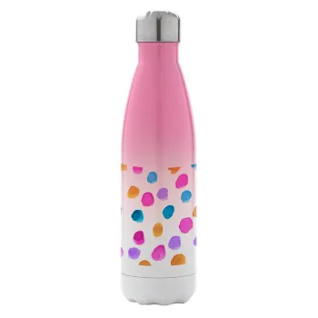 Watercolor dots, Μεταλλικό παγούρι θερμός Ροζ/Λευκό (Stainless steel), διπλού τοιχώματος, 500ml