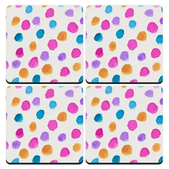 Watercolor dots, ΣΕΤ 4 Σουβέρ ξύλινα τετράγωνα (9cm)