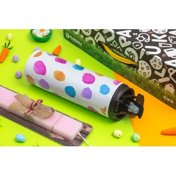 Watercolor dots, Πασχαλινή Λαμπάδα με Travel Tumbler θερμό με διπλό καπάκι (600ml, BPA free) & κερί αρωματικό πλακέ (30cm) (ΡΟΖ)