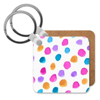 Watercolor dots, Μπρελόκ Ξύλινο τετράγωνο MDF