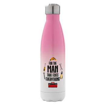 For the man that fixes everything!, Metal mug thermos Pink/White (Stainless steel), double wall, 500ml