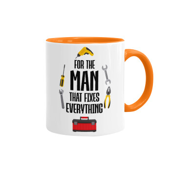 For the man that fixes everything!, Mug colored orange, ceramic, 330ml