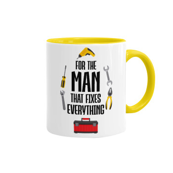 For the man that fixes everything!, Mug colored yellow, ceramic, 330ml