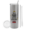Tumbler stainless steel Silver 600ml, with metal straw & cleaning brush