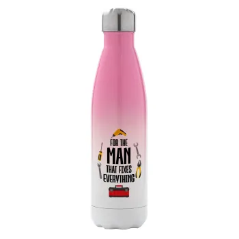 For the man that fixes everything!, Μεταλλικό παγούρι θερμός Ροζ/Λευκό (Stainless steel), διπλού τοιχώματος, 500ml