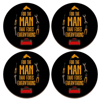 For the man that fixes everything!, ΣΕΤ x4 Σουβέρ ξύλινα στρογγυλά plywood (9cm)