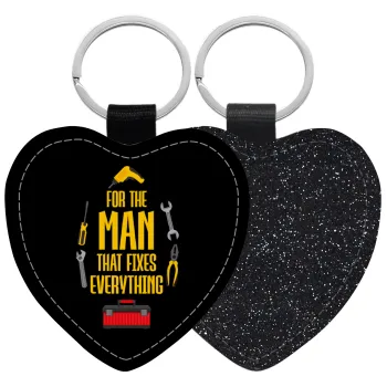 For the man that fixes everything!, Μπρελόκ PU δερμάτινο glitter καρδιά ΜΑΥΡΟ