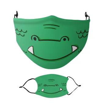 Παδικό σχέδιο ζωάκι crocodile , Μάσκα υφασμάτινη Ενηλίκων πολλαπλών στρώσεων με υποδοχή φίλτρου