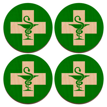 Φαρμακείο, ΣΕΤ x4 Σουβέρ ξύλινα στρογγυλά plywood (9cm)