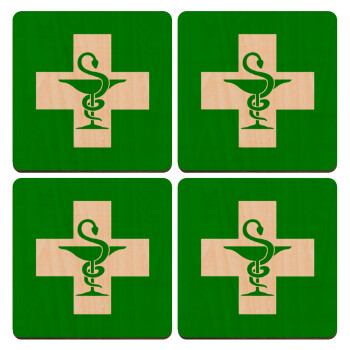 Φαρμακείο, ΣΕΤ x4 Σουβέρ ξύλινα τετράγωνα plywood (9cm)