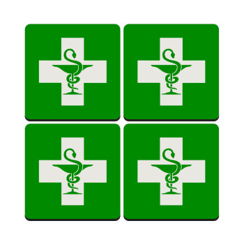 Φαρμακείο, ΣΕΤ 4 Σουβέρ ξύλινα τετράγωνα (9cm)