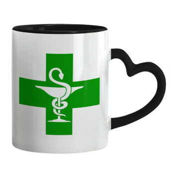 Φαρμακείο, Κούπα καρδιά χερούλι μαύρη, κεραμική, 330ml