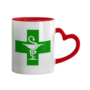 Φαρμακείο, Mug heart red handle, ceramic, 330ml