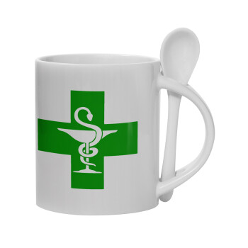 Φαρμακείο, Ceramic coffee mug with Spoon, 330ml (1pcs)