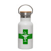 Metallic thermos (Stainless steel) White with wooden lid (bamboo), double-walled, 350ml