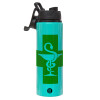 Metallic water bottle with safety lid, 850ml aluminum
