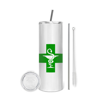 Φαρμακείο, Eco friendly ποτήρι θερμό (tumbler) από ανοξείδωτο ατσάλι 600ml, με μεταλλικό καλαμάκι & βούρτσα καθαρισμού