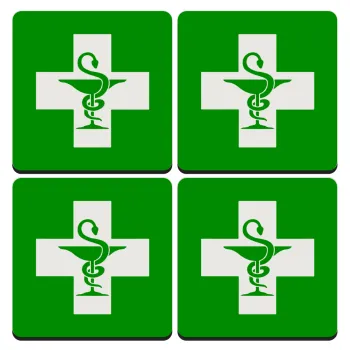 Φαρμακείο, ΣΕΤ 4 Σουβέρ ξύλινα τετράγωνα (9cm)