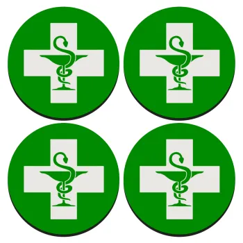 Φαρμακείο, SET of 4 round wooden coasters (9cm)