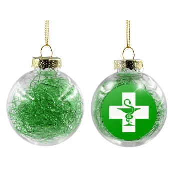 Φαρμακείο, Transparent Christmas tree ball ornament with green filling 8cm