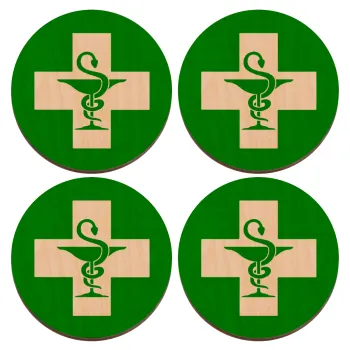 Φαρμακείο, ΣΕΤ x4 Σουβέρ ξύλινα στρογγυλά plywood (9cm)
