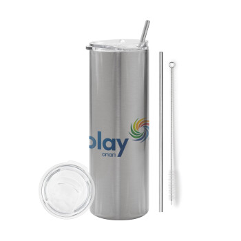 Play by ΟΠΑΠ, Tumbler stainless steel Silver 600ml, with metal straw & cleaning brush