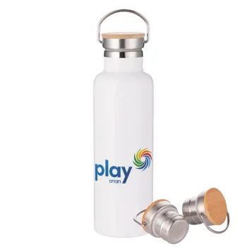 Play by ΟΠΑΠ, Stainless steel White with wooden lid (bamboo), double wall, 750ml