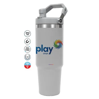 Play by ΟΠΑΠ, ΓΚΡΙ χρώματος Θερμός Ανοξείδωτο 890ml (30oz) με χερούλι