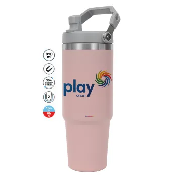 Play by ΟΠΑΠ, ΡΟΖ χρώματος Θερμός Ανοξείδωτο 890ml (30oz) με χερούλι
