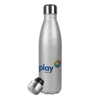 Play by ΟΠΑΠ, Μεταλλικό παγούρι θερμός Glitter Aσημένιο (Stainless steel), διπλού τοιχώματος, 500ml