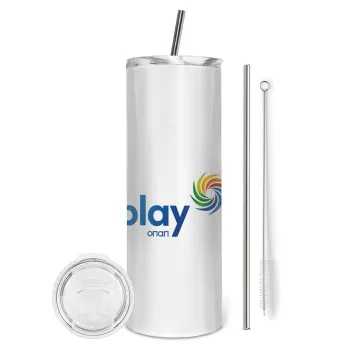 Play by ΟΠΑΠ, Tumbler ποτήρι θερμό από ανοξείδωτο ατσάλι 600ml, με μεταλλικό καλαμάκι & βούρτσα καθαρισμού