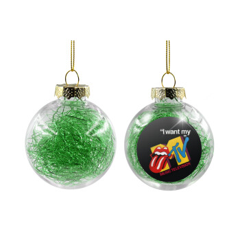 I want my MTV, Χριστουγεννιάτικη μπάλα δένδρου διάφανη με πράσινο γέμισμα 8cm